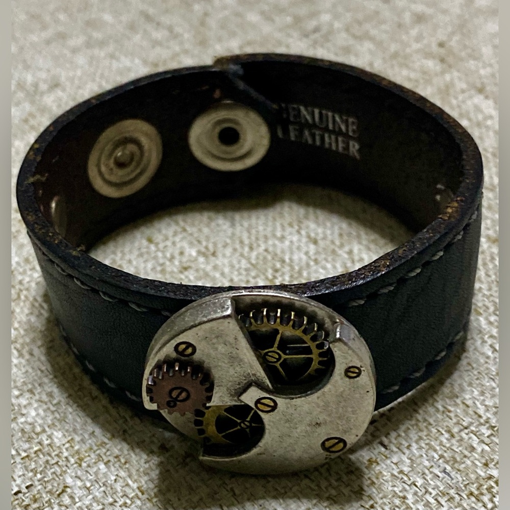 Steampunk Leather Bracelet with Silver Accents